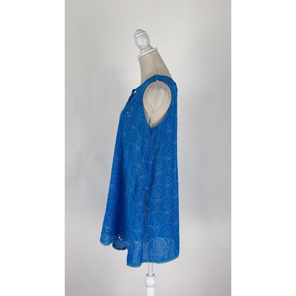 Johnny Was Mod Eyelet Sleeveless Boho Tunic Top Cobalt Blue Womens Size Medium - Picture 8 of 11